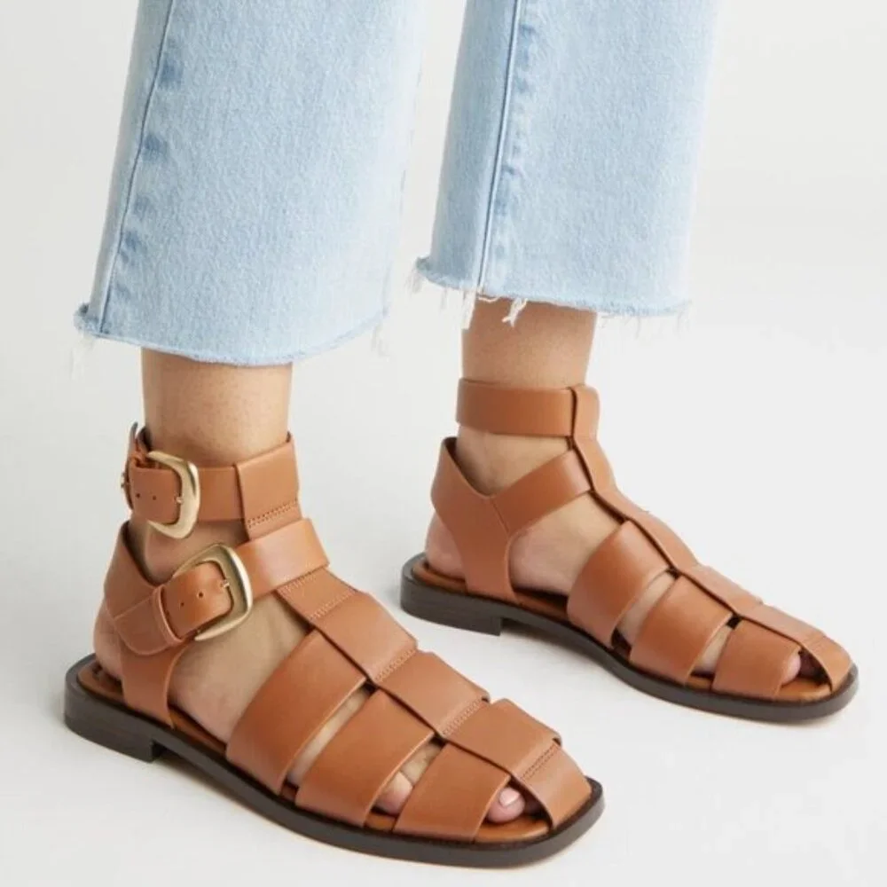 SAM EDELMAN DAWN brown leather ANKLE BUCKLE SANDALS size 7.5 NEW